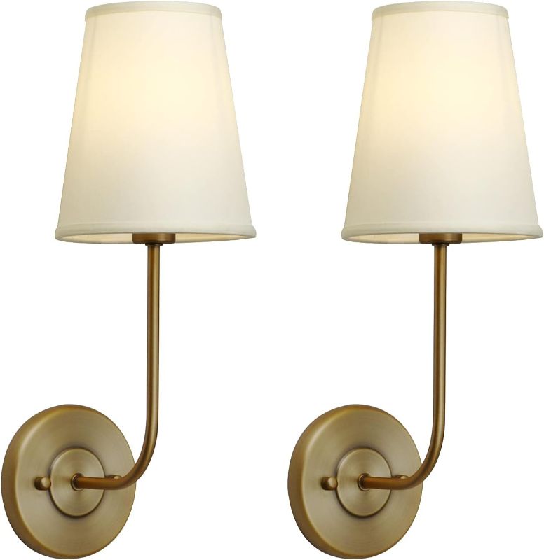 Photo 1 of Pathson Set of 2 Rustic Wall Sconces with Light-Yellow Fabric Shade Not Pure White, Bathroom Vanity Lights Modern Wall Sconce Lighting for Bedroom Living Room (Antique)
