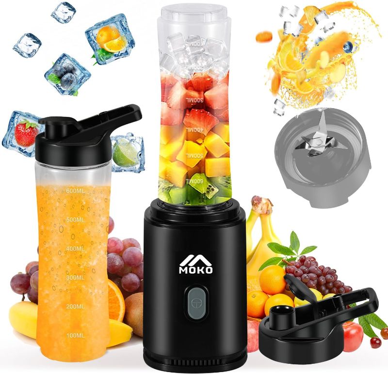 Photo 1 of MoKo Countertop Blender for Kitchen for Smoothies/ice, Portable Blenders Personal Size with 22 OZ BPA Free Travel Cup and Lid, 6 Stainless Steel Blades for Powerful Blending, Black
