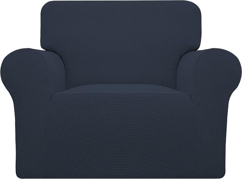 Photo 1 of Easy-Going Stretch Chair Sofa Slipcover 1-Piece Couch Sofa Cover Furniture Protector Soft with Elastic Bottom for Kids, Pet. Spandex Jacquard Fabric Small Checks (Chair, Dark Blue)
