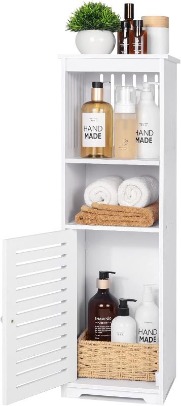 Photo 1 of  Small Bathroom Storage Cabinet, White Floor Standing Storage Cabinet Home Storage Furniture Shelf,Suitable for Toilet Bedroom Kitchen Living Room
