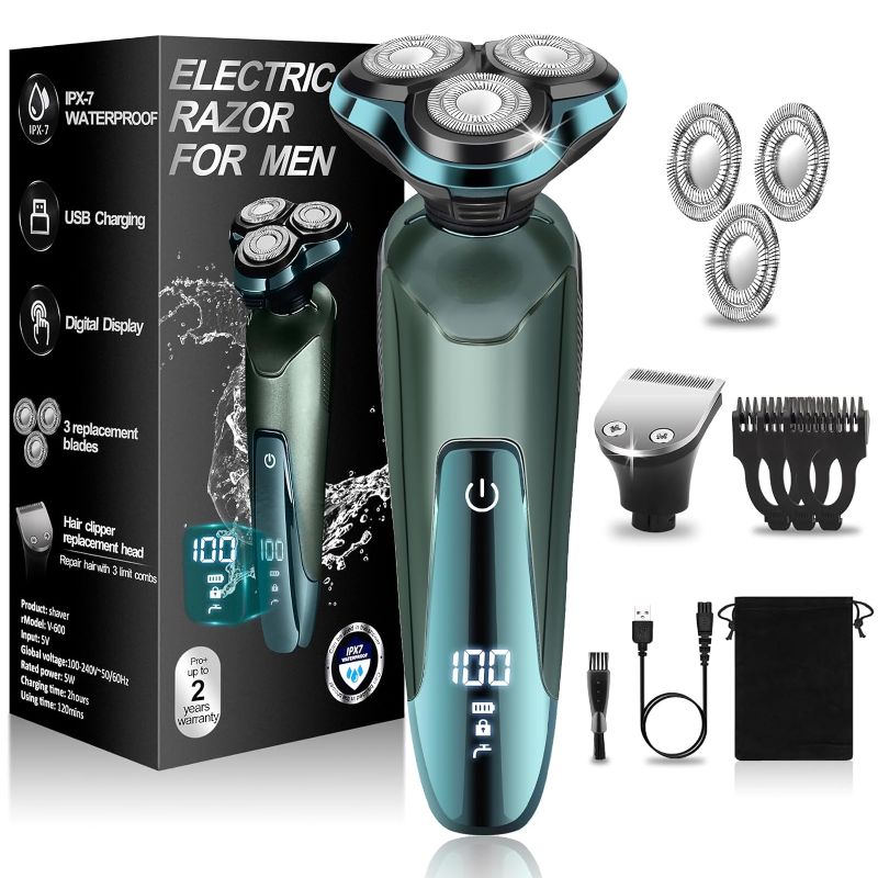 Photo 1 of  Mens Electric Razors for Shaving face,LED Display/Waterproof/Rechargeable Electric Shaver for Men Includes Replacement Razor Blades,Travel Razor Idea Gift