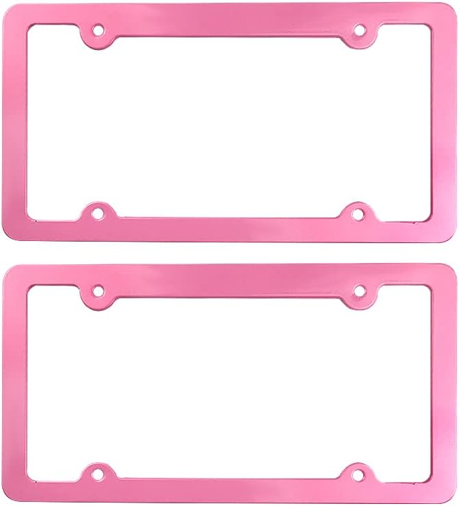 Photo 1 of idain Aluminum License Plate Frame, 2Pcs 4 Holes License Plate Frames, Car Licenses Plate Covers Holders for US Vehicles (Pink)
