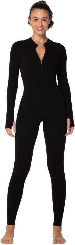 Photo 1 of XL Sunzel Long Sleeve Jumpsuits for Women, Ribbed One Piece Casual Yoga Workout Zip Front Bodycon, Legging Fit & Thumbhole

