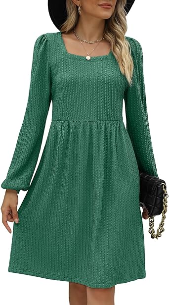 Photo 1 of M Long Sleeve Dress for Women Spring Casual Short Sweater Dresses Green