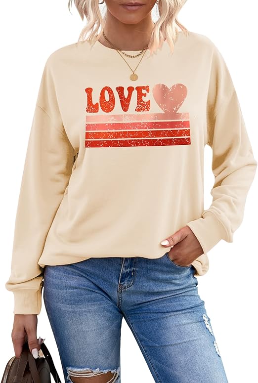 Photo 1 of Small CM C&M WODRO Women Love Heart Sweatshirt Valentine's Day Shirts Graphic Casual Crewneck Pullover Lightweight Tops Blouse
