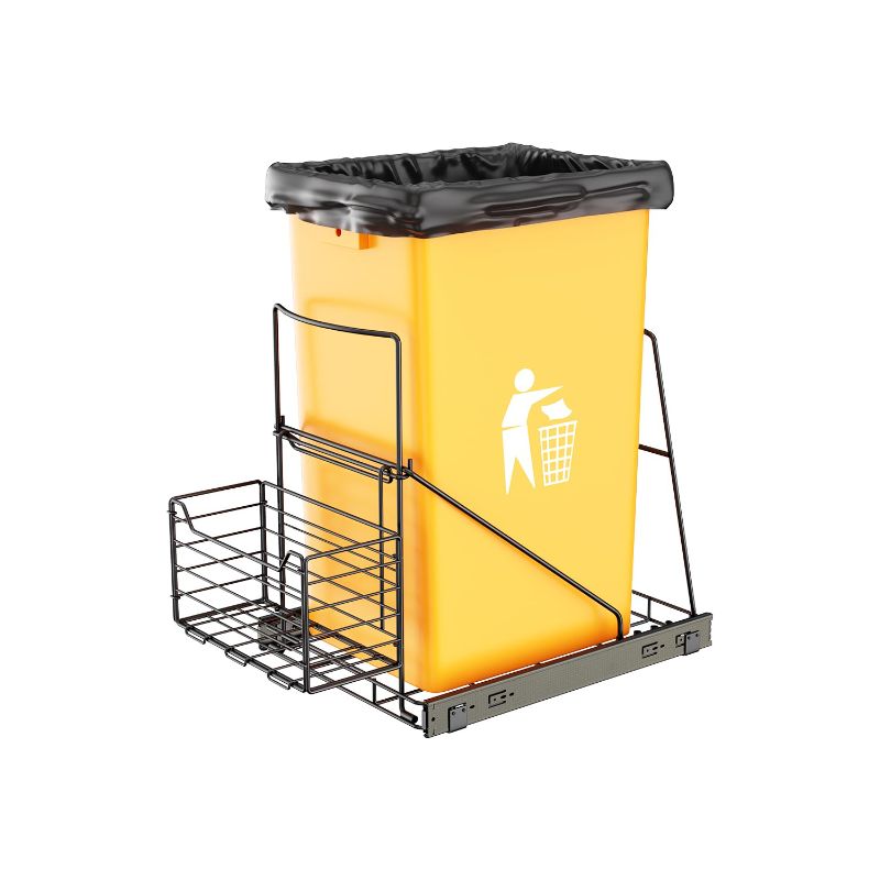 Photo 1 of Pull Out Trash Can Under Cabinet,Black Adjustable Pull Out Shelf for Kitchen Trash Can,with Basket Accessory, Kitchen Trash can Slide Out Device for 7-10 Gallon 35QT Trash cans (not Included)
