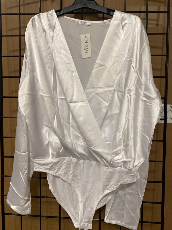 Photo 2 of XL Chigant Women's Bodysuit Top Satin Long Sleeve V Neck Snap Closure Wrap Body Suits Leotard
