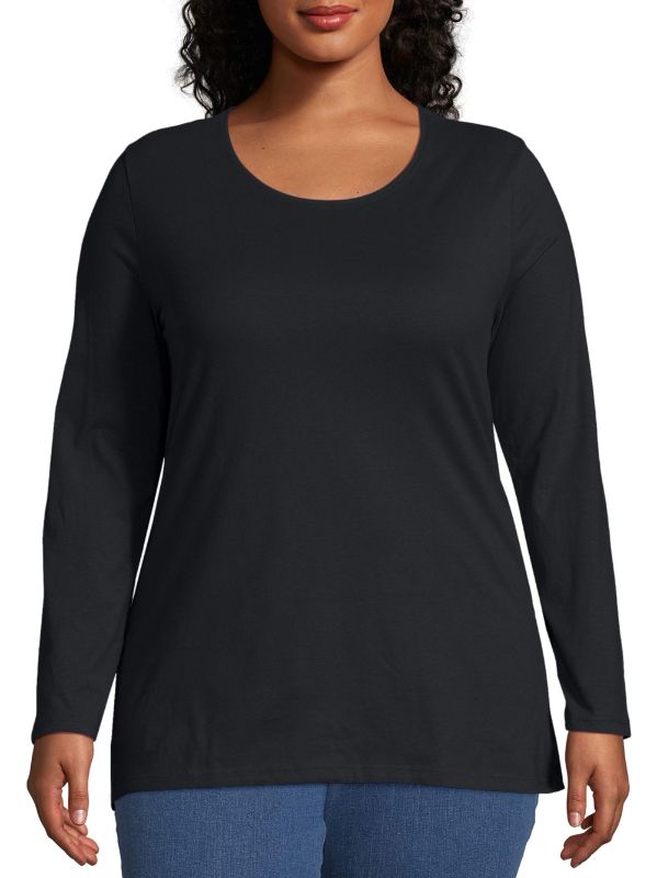 Photo 1 of (5X) Just My Size Hanes Women's Long Sleeve Scoop Neck Cotton T-Shirt (Plus ) Ebony 5X
