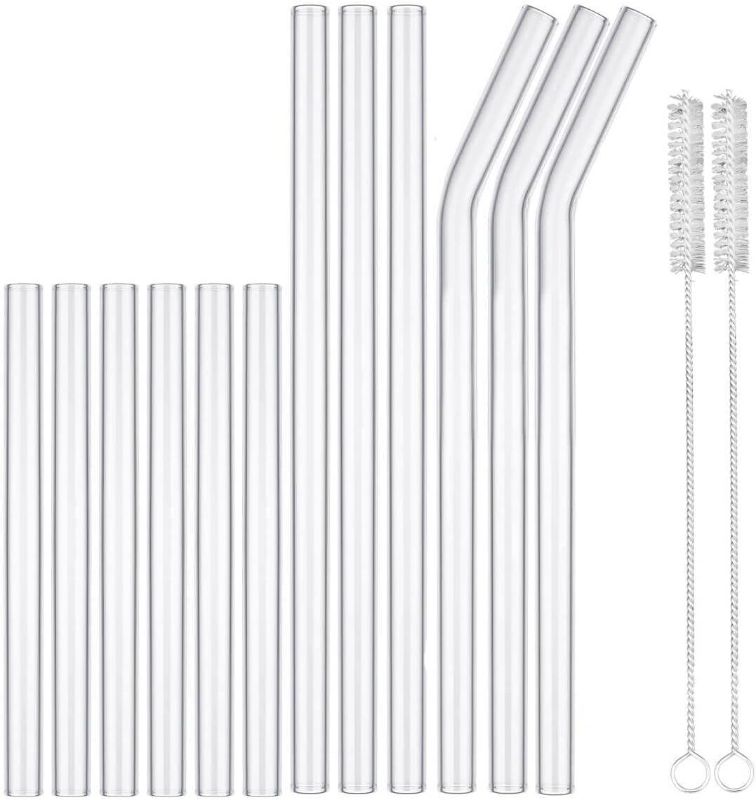 Photo 2 of Pack of 2 8oz(250ml) Clear Glass & 12-Pack Clear Glass Straws Shatter Resistant Set