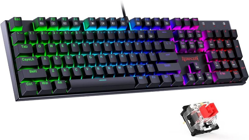 Photo 1 of Redragon Mechanical Gaming Keyboard with Red Switches, Wired Keyboard Mechanical with RGB Backlit, Fully Progammable, Durable Aluminum Frame, Anti-Ghosting for PC Windows Mac, K565, Black
