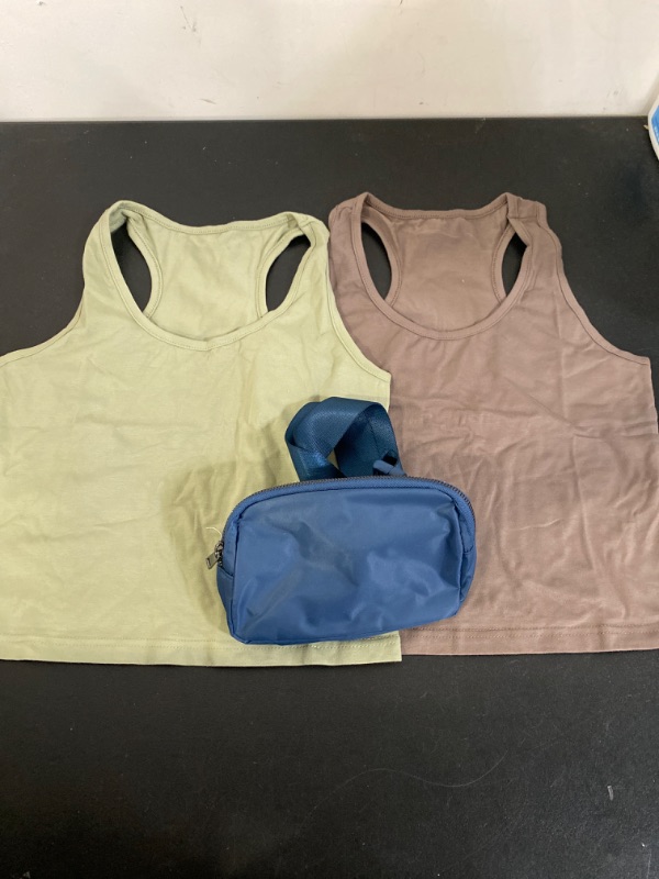 Photo 1 of Blue Mini Fanny pack & 2 Pack of S/M Cropped tank tops 