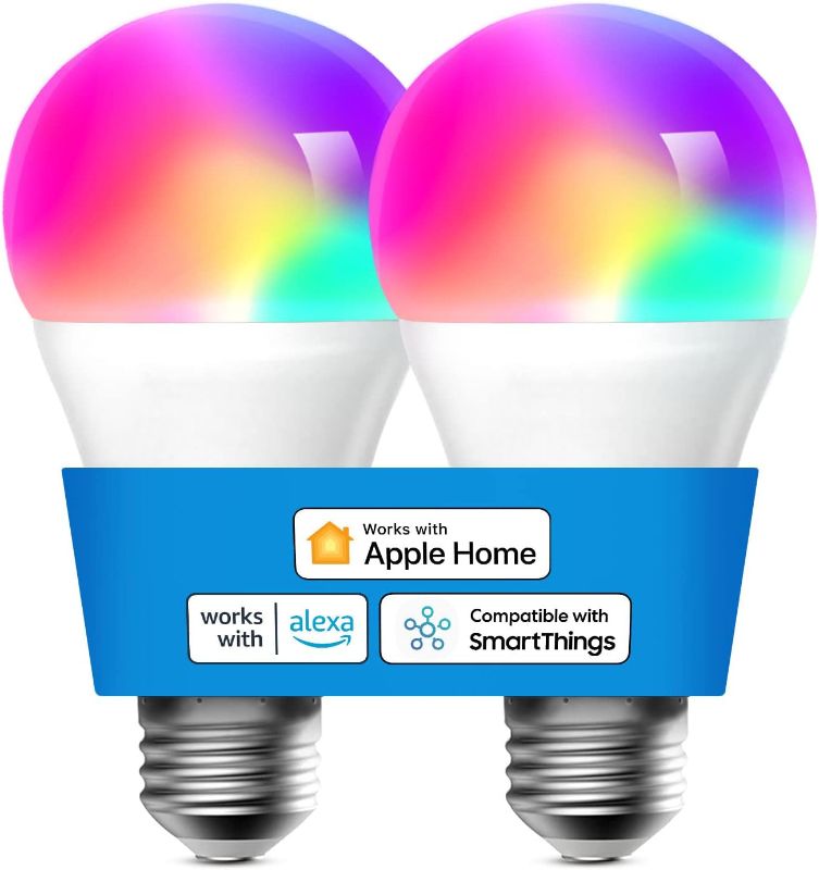Photo 1 of meross Smart Light Bulb, Smart WiFi LED Bulbs Compatible with Apple HomeKit, Siri, Alexa, SmartThings, Dimmable E26 Multicolor 2700K-6500K RGBWW, 900 Lumens 60W Equivalent 2 Pack
