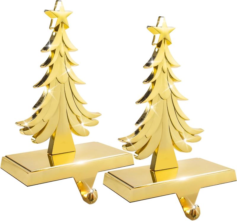Photo 1 of JUSTOTRY Christmas Decorations Stocking Holder for Mantel Set of 2 - Gold Tree Hook Xmas Accessories for Home Indoor Mantel Vintage Decor
