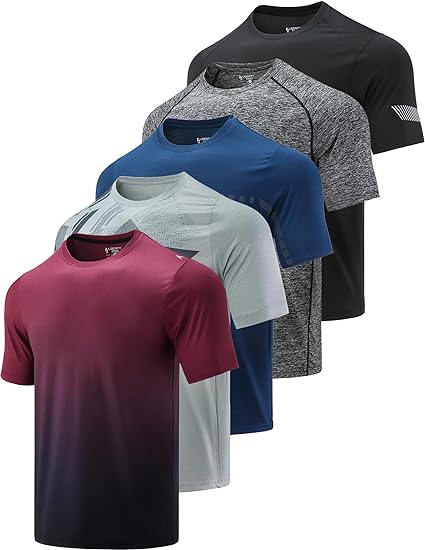 Photo 1 of XXL 5 Pack Men’s Active Quick Dry Crew Neck T Shirts | Athletic Running Gym Workout Short Sleeve Tee Tops Bulk
