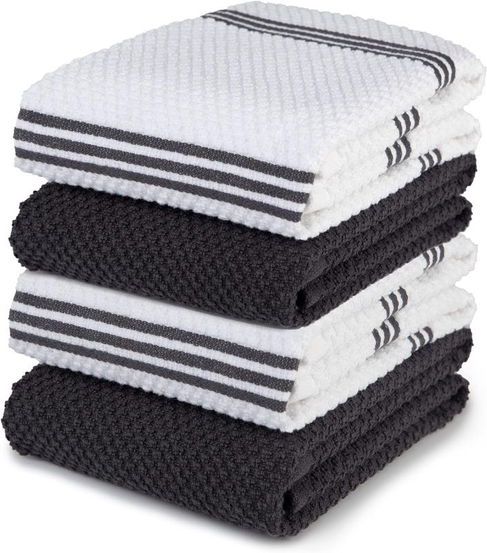 Photo 1 of Kitchen Towels Dish Towels 100% Cotton, Set of 4, Gray and White Hand Towels, Tea Towels, Reusable and Absorbent Cleaning Cloths, Oeko-Tex Cotton, 28 in x 16 in
