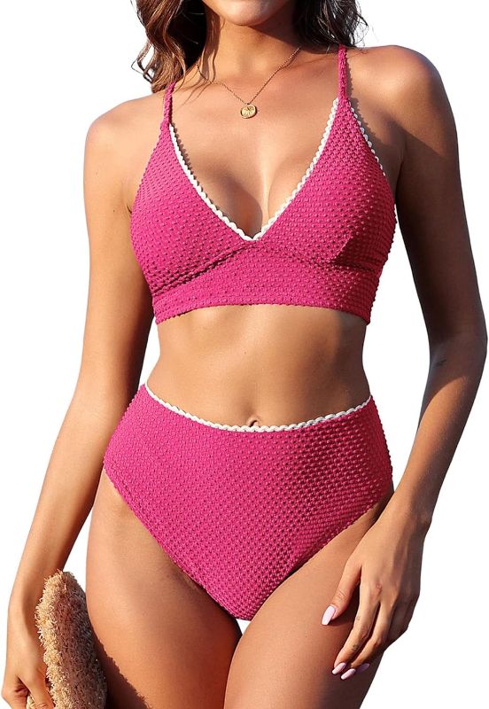 Photo 1 of Medium ZAFUL Swim Suits for Women 2024 V Neck Bikini Set High Waisted Swimsuits Tummy Control 2 Piece Bikini Set
