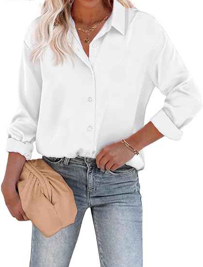 Photo 1 of 4XL Chigant Women's Blouse Satin Silk Shirts Button Down Shirts Casual Loose Long Sleeve Office Work Tunic Tops
