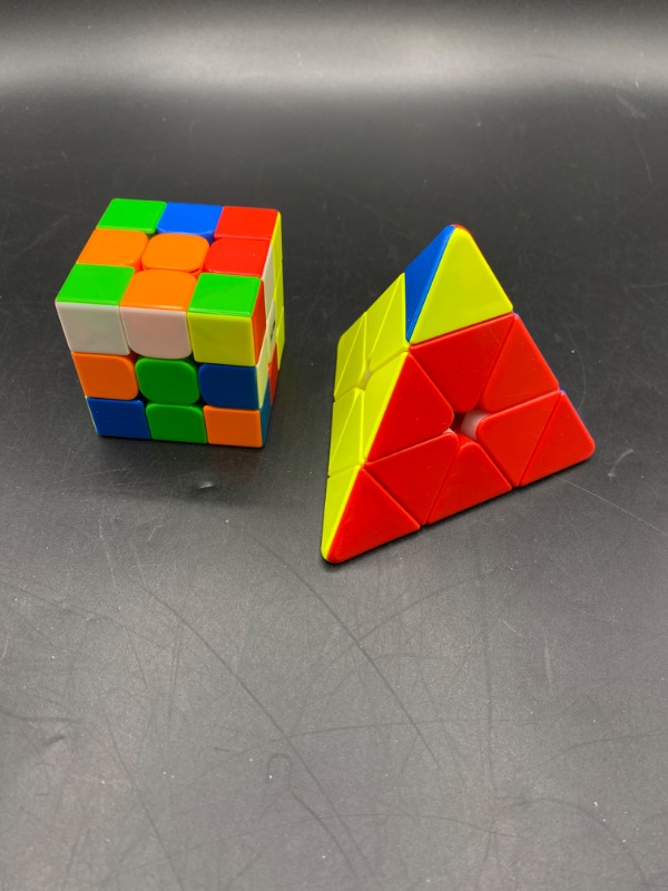 Photo 2 of *One Cube is Damaged* TUNJILOOL 3 Pack Speed Cube Set MOYU RS3M Version, Magnetic Cube 2x2 3x3 Pyraminx Triangle Smooth Stickerless Easy Turning Fast
