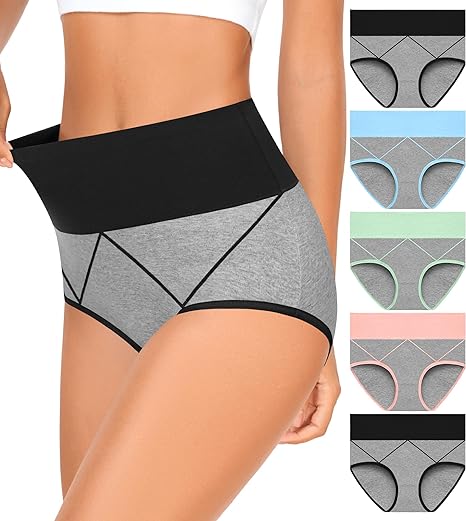Photo 1 of 2XL MISSWHO Womens High Waisted Cotton Underwear Full Coverage Soft Double-Layer Waistedband Panties (Regular & Plus Size)
