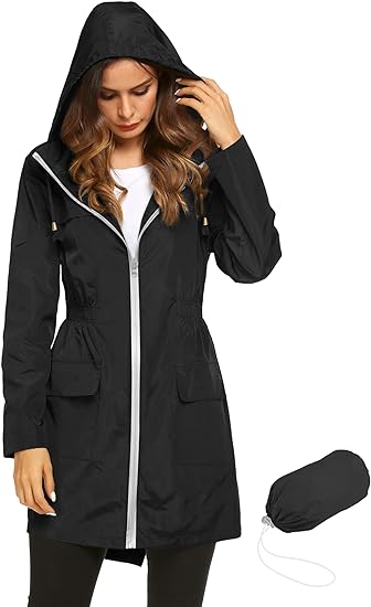 Photo 1 of Small Lomon Women Waterproof Lightweight Rain Jacket Active Outdoor Hooded Raincoat
