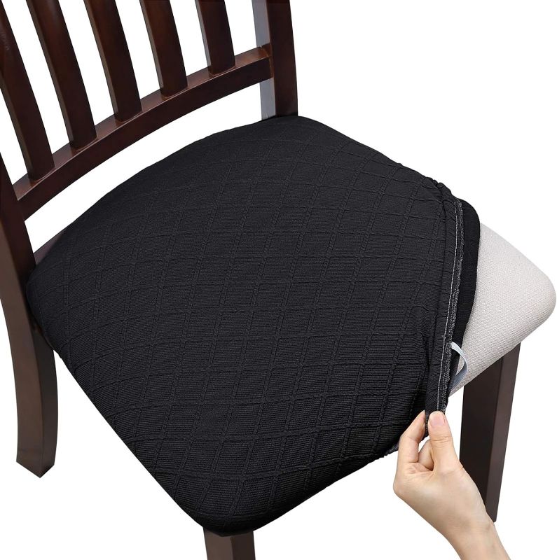Photo 1 of Stretch Jacquard Chair Seat Covers Set of 6, Removable Washable Dining Chair Covers Anti-Dust Dining Room Chair Covers Seat Cushion Slipcovers (6, Black)
