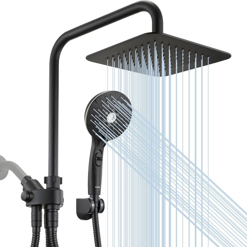 Photo 1 of Dual Shower Head Combo, Black 8'' High Pressure Rain/Rainfall Shower Head,5 Settings Adjustable Handheld Showers,with 15" Height Adjustable Slide Bar,Holder/59’‘ Hose
