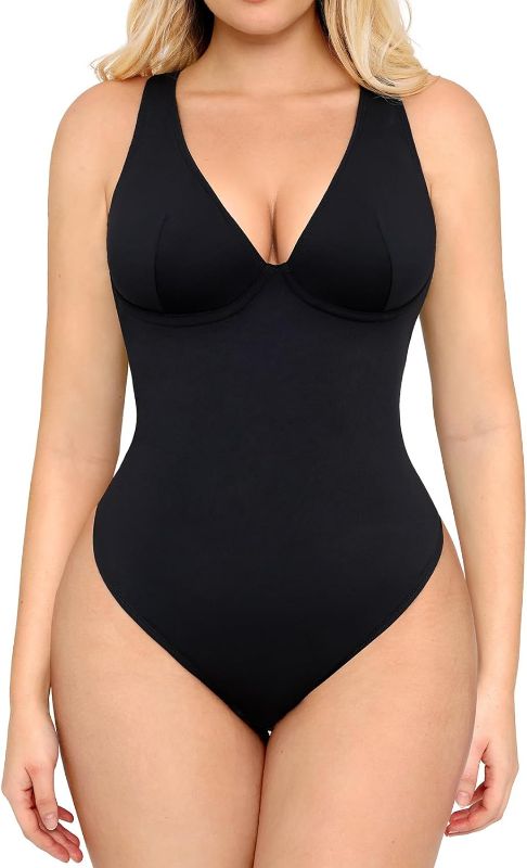 Photo 1 of XXS Deep V Neck Bodysuits for Women Tummy Control Body Shaper Sleeveless Cross Back Tank Tops Body Suits Thong
