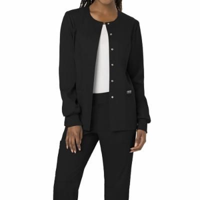 Photo 1 of Size S Cherokee Medical Uniforms Women's Workwear Revolution Snap Jacket Black, Polyester,Rayon,Spandex
