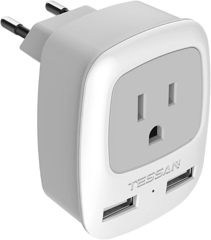 Photo 1 of European Travel Plug Adapter, TESSAN International Power Plug with 2 USB Ports, Type C Outlet Adaptor Charger for US to Most of Europe EU Iceland Spain Italy France Germany
