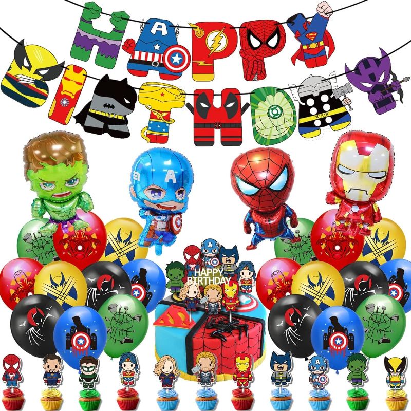 Photo 1 of Hero Birthday Party Supplies Hero Party Decorations Includes 4PCS Big Helium Balloons Banner Balloons Cake Topper Cupcake Toppers for Boys Girls Fans Birthday Party ONLY ONE HELIUM BALLOON 
