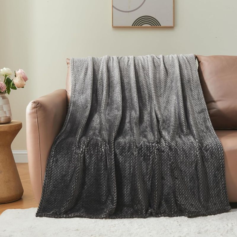Photo 1 of NEWCOSPLAY Super Soft Throw Blanket Ombre Dark Grey Premium Silky Flannel Fleece Leaves Pattern Lightweight Bed Blanket All Season Use (Ombre Dark Grey, Throw(50"x60"))
