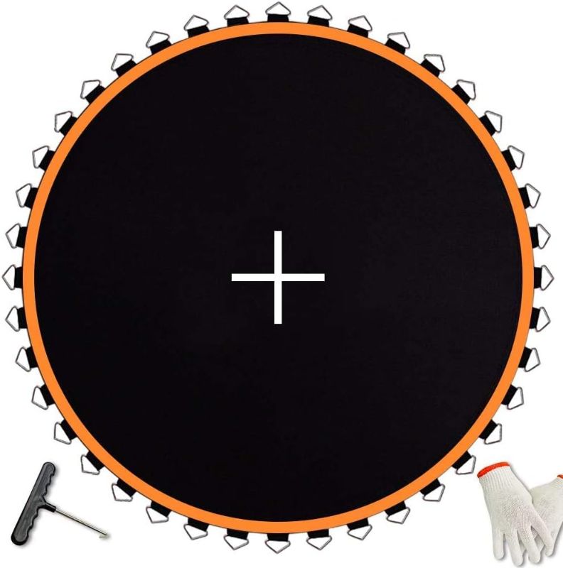 Photo 1 of Trampoline Mat, Fits 12 ft Frame, with 72 V-Rings Fits 5.5 inch, Trampoline Replacement Mat (Mat Dia:127in), Reinforce, UV-Resistant, with Spring Hook and Gloves, Not Include Spring
