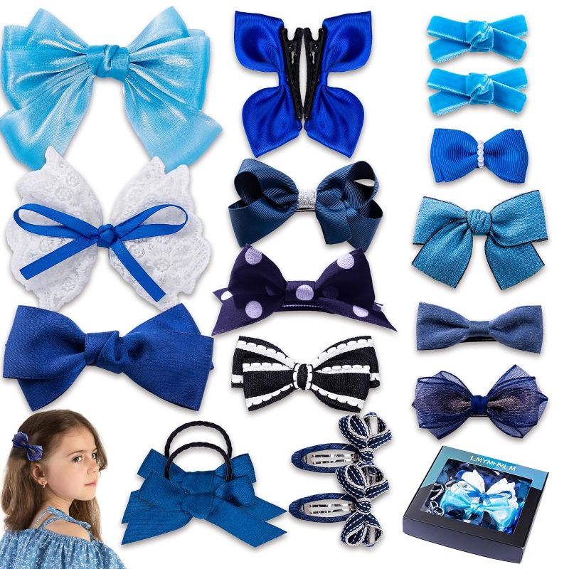 Photo 1 of 18pcs Blue Hair Bows for Girls,Toddlers,Teens,Women.Fully Lined Alligator Hair Clips,Cute Hair Ties,Non-slip Snap Hairpins,Handmade Hair Accessories Gift Set
