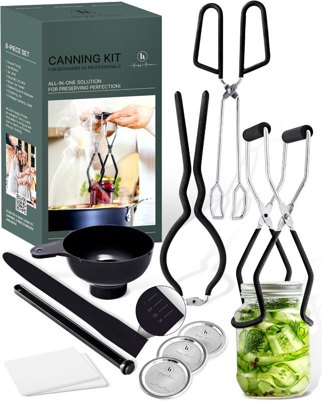 Photo 1 of Canning Supplies Set of 8 – Canning Kit for Beginners – Complete Home Canners Equipment – Mason Jar Lifter, Funnel & Wrench, Tongs, Bubble Popper, Magnetic Lid Lifter, Canning Labels & Lids
