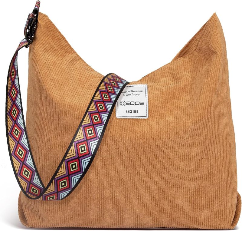 Photo 1 of Corduroy Tote Bag, Fashion Hobo Bags for Women Large Crossbody Bag Zipper Shoulder Bag Purse for Work Travel

