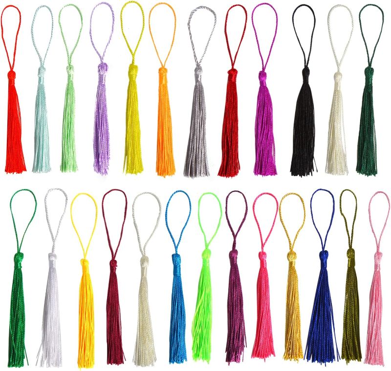 Photo 1 of 100 PCS 5 Inch Mini Tassels with Cord Loop for Craft Making,Floss Bookmark,Souvenir, Keychain Craft DIY Projects