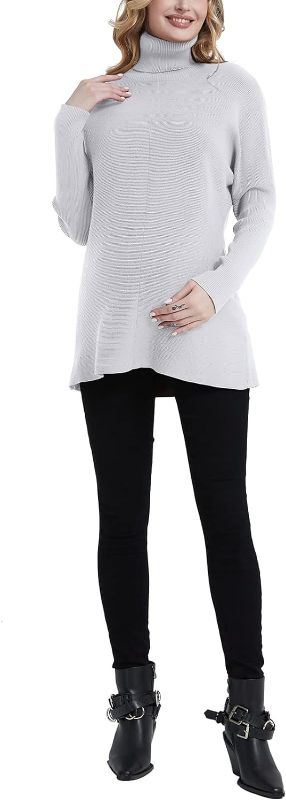 Photo 1 of Size XL - Turtleneck Maternity Sweater Pullover Long Sleeve Loose Hem Knit Pregnant Top Sweater