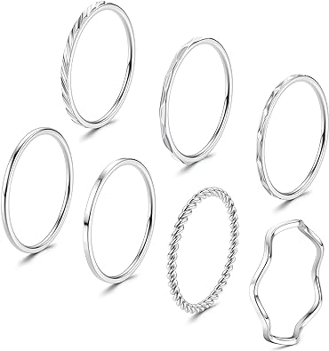 Photo 1 of YADOCA 7 Pcs 1MM Stainless Steel Rings for Women Men Silver Ring Fashion Simple Plain Knuckle Stacking Midi Thumb Dainty Thin Stackable Band Rings Set
