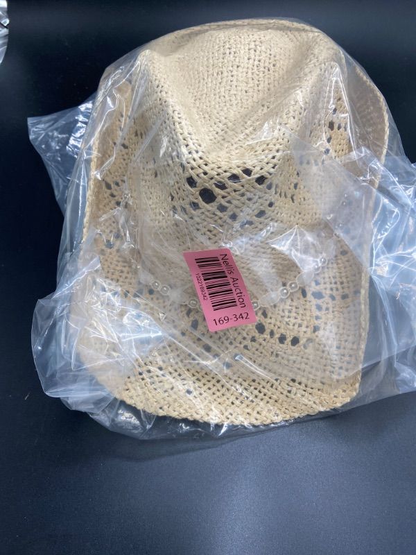 Photo 1 of One Size Fits All - Western Cowgirl Hat, Straw Cowboy Hat for Women with Shapeable Brim, Beaded Hearts Trim, Shapeable Cowboy Hat