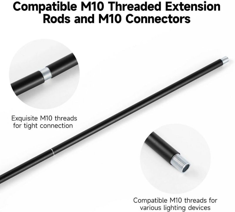 Photo 1 of Matte Black M10 Threaded Extension Rod, 8 PCS 12 Inches Threaded Extension Rod for Pendant Light, Island Lighting, Chandeliers, Lighting Fixture Rods Stems