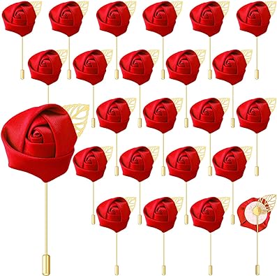 Photo 1 of 24 Pcs Groom Boutonniere Gold Leaf Wedding Silk Rose Satin Rose Boutonniere Flower Prom Corsage Suit Accessories for Men Homecoming Decoration