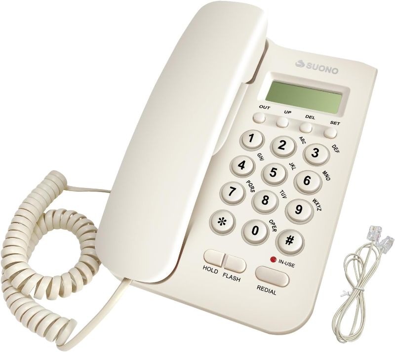 Photo 1 of Wired Telephone, Desktop Telephone, Fixed Telephone, Caller ID Telephone, Front Desk Home Office with Call Display and Other Multi Scene Telephone Sets (White)