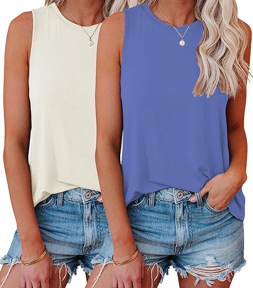 Photo 1 of Size L - Vemodoo Womens Tank Tops Summer Tops Sleeveless Casual Crew Neck Tee Shirts Loose Fit Basic Shirts