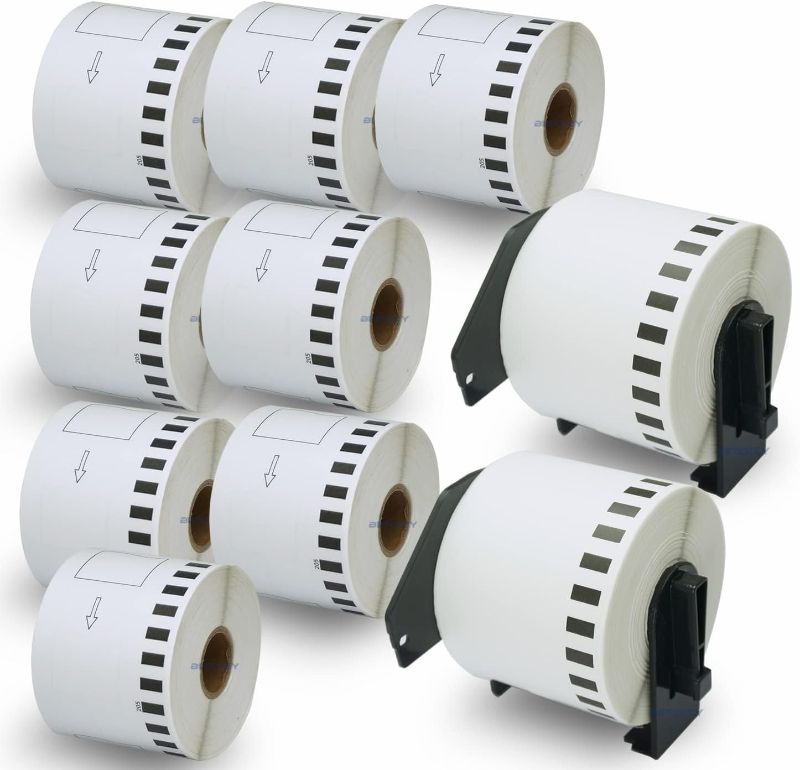 Photo 1 of Compatible Continuous Labels Replacement for Brother DK-2205 (2.4 in x 100 ft), Use with Brother QL Label Printers [10 Rolls + 2 Reusable Cartridges]