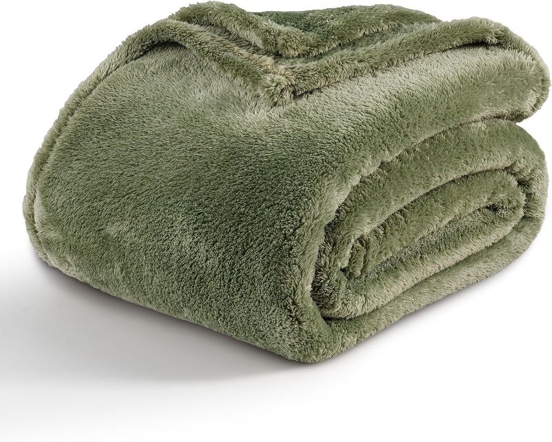 Photo 1 of Queen Size - Berkshire Blanket Classic Extra-Fluffy™ Plush Blanket,Queen Size Bed Blanket,Soft Fuzzy Fluffy Long Hair Blanket for Couch Sofa Bed,Dark Sage Green,90x90 Inches