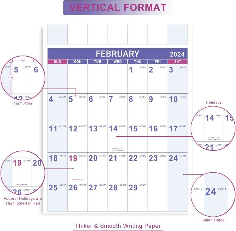 Photo 1 of 2023-2024 Yearly Wall Calendar - Yearly Wall Calendar 2023-2024, 2023-2024 Wall Calendar with Julian Date, From Jul.2023 to Jun.2024, Thick Paper, Vertical, 34.8" x 22.8" (Open) - Purple