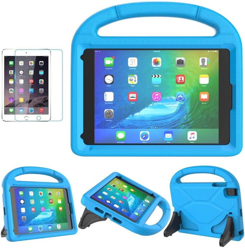 Photo 1 of SUPLIK iPad Mini 5/4/3/2/1 Case for Kids, Durable Shockproof Protective Handle Bumper Stand Cover with 2*Screen Protectors for 7.9 inch Apple iPad Mini 5th/4th/3rd/2nd/1st Generation, Blue