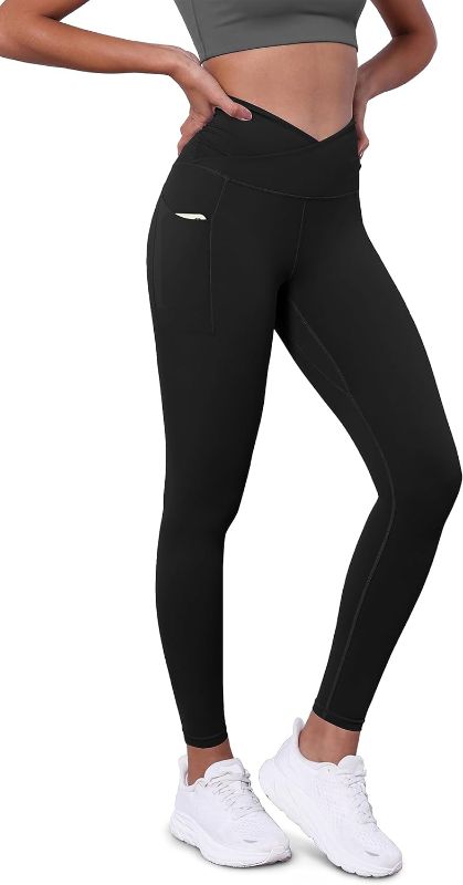 Photo 1 of Size M - ODODOS Women's Gathered Cross Waist Yoga Leggings with Pockets, 25" / 28" Crossover Workout Yoga Pants