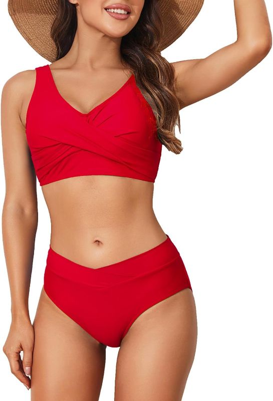 Photo 1 of Size 3X - (Comes with top only See Picture)Women's High Waisted Bikini Set Twist Front Two Piece Swimsuit Lace Up Tie Back Bathing Suits