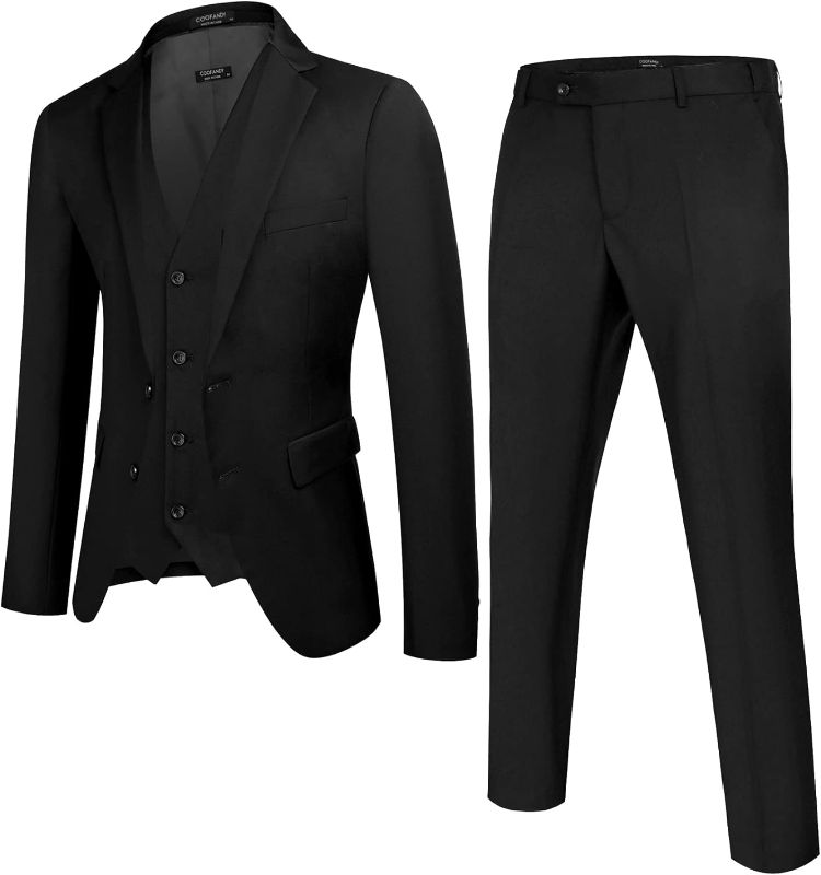 Photo 1 of Size L - COOFANDY Men's Suits 3 Piece Slim Fit Set Two Button Suit Jacket Vest Pants for Business, Wedding, Party